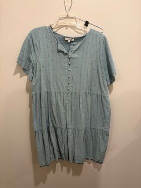 Light Blue Eyelet Tiered Button Front Dress